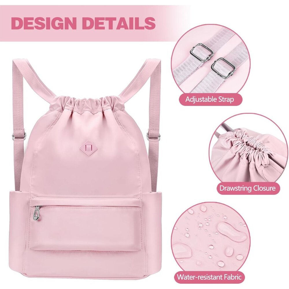 Pink Water-Resistant Drawstring Backpack With Wet… - image 5